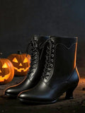 Black Lace-Up Heeled Boots Like New