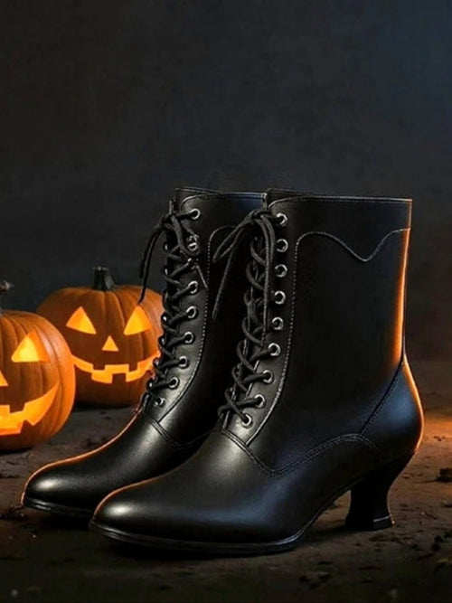 Black Lace-Up Heeled Boots Like New
