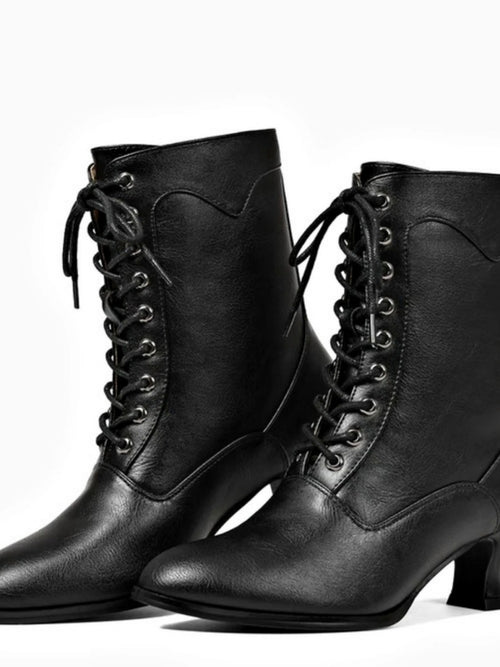 Black Lace-Up Heeled Boots Like New