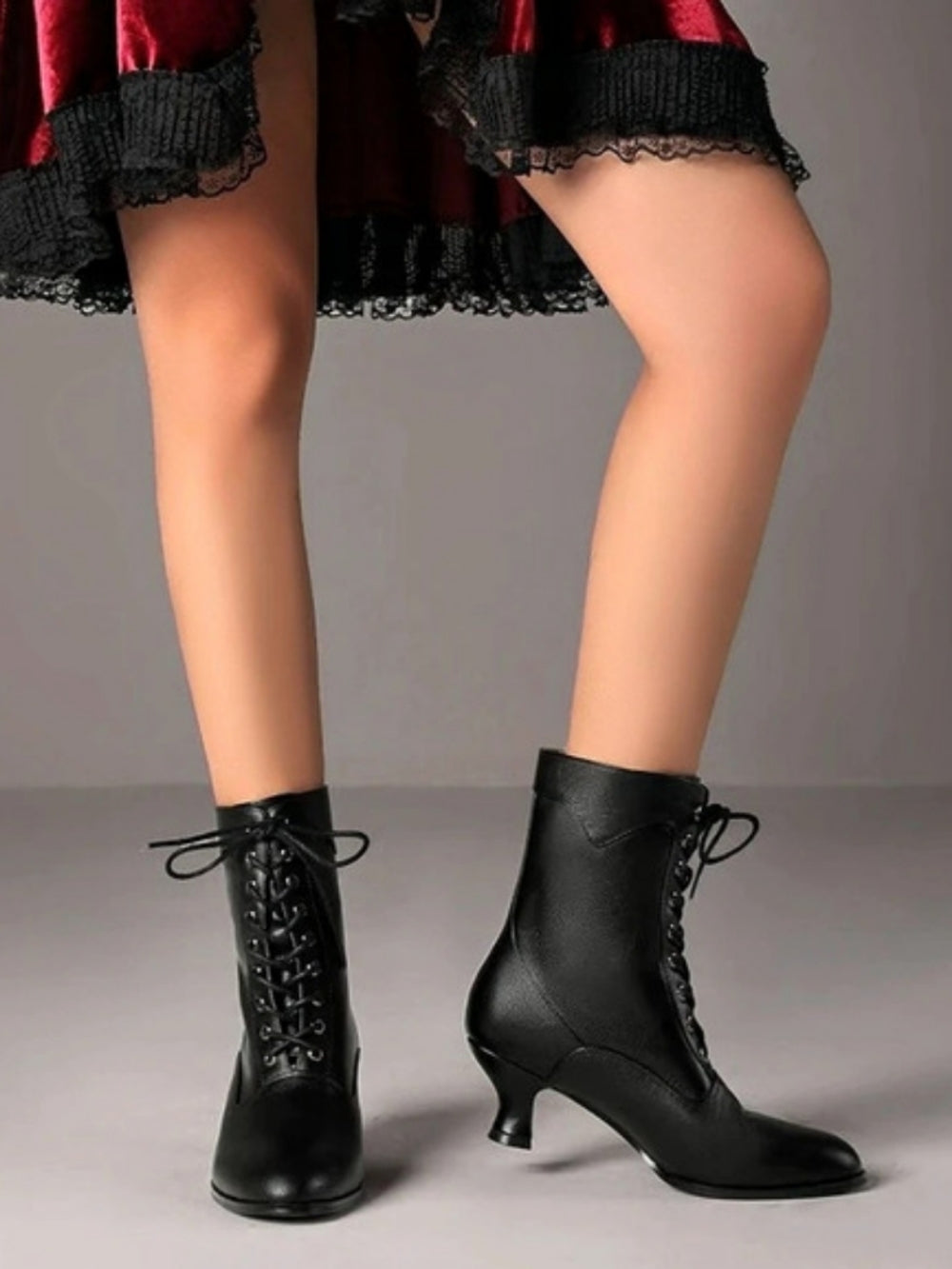 Black Lace-Up Heeled Boots Like New