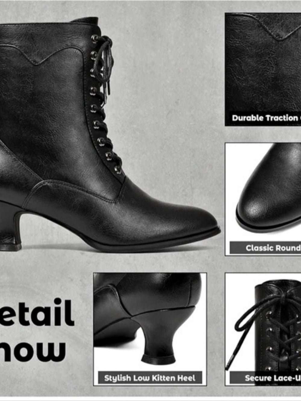 Black Lace-Up Heeled Boots Like New