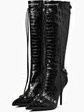 Iamenne Knee High Boots Black Pointed Toe Heeled Boots