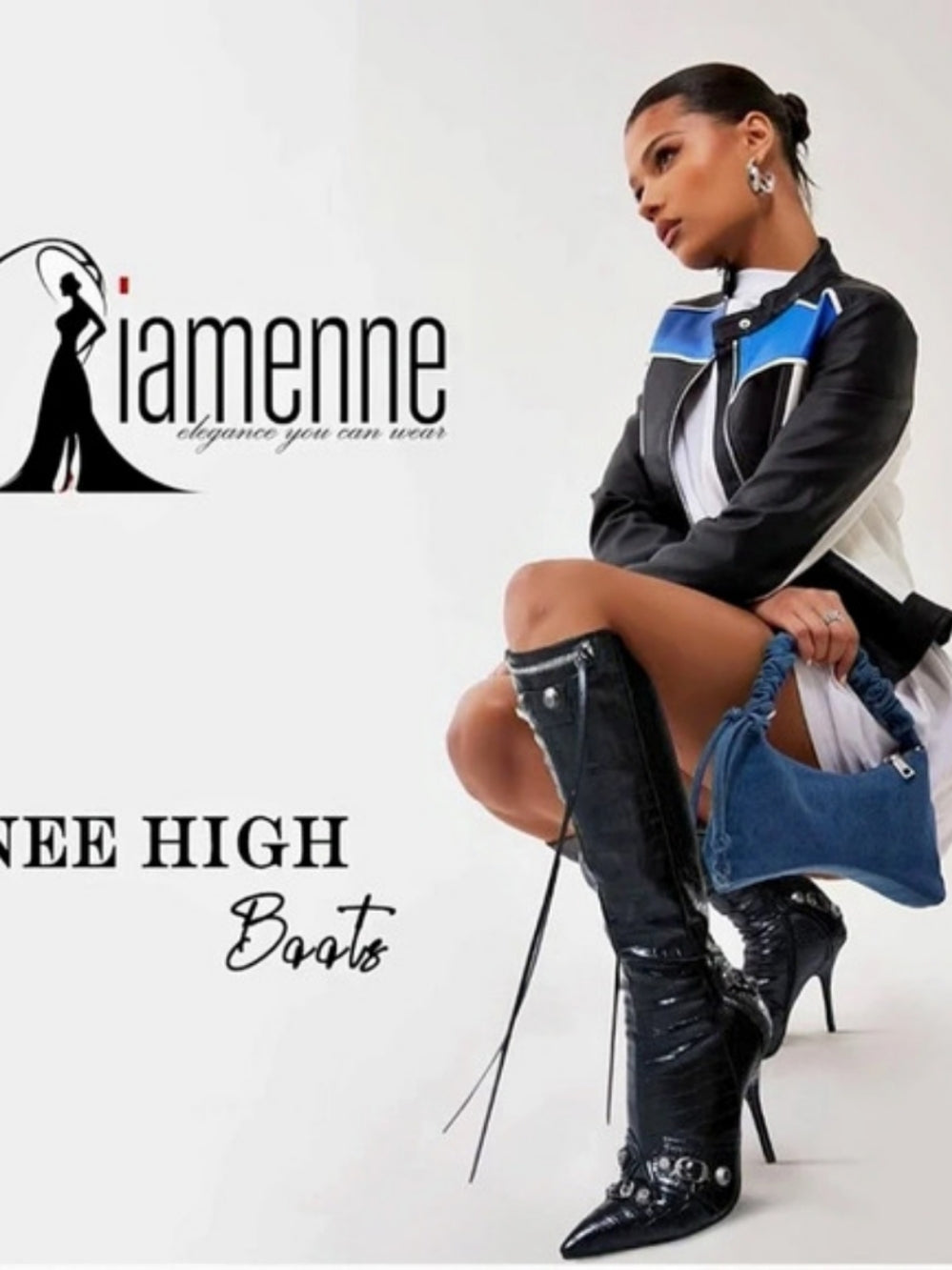 Iamenne Knee High Boots Black Pointed Toe Heeled Boots