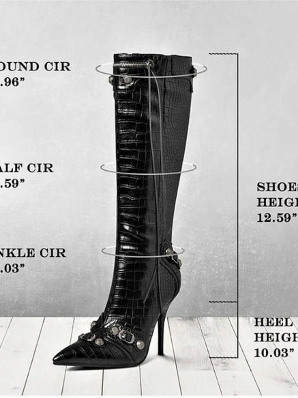 Iamenne Knee High Boots Black Pointed Toe Heeled Boots