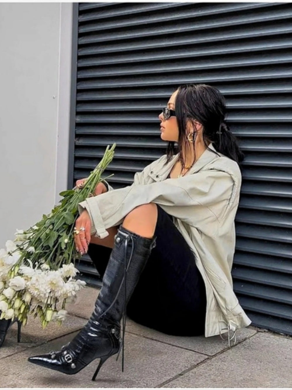 Iamenne Knee High Boots Black Pointed Toe Heeled Boots