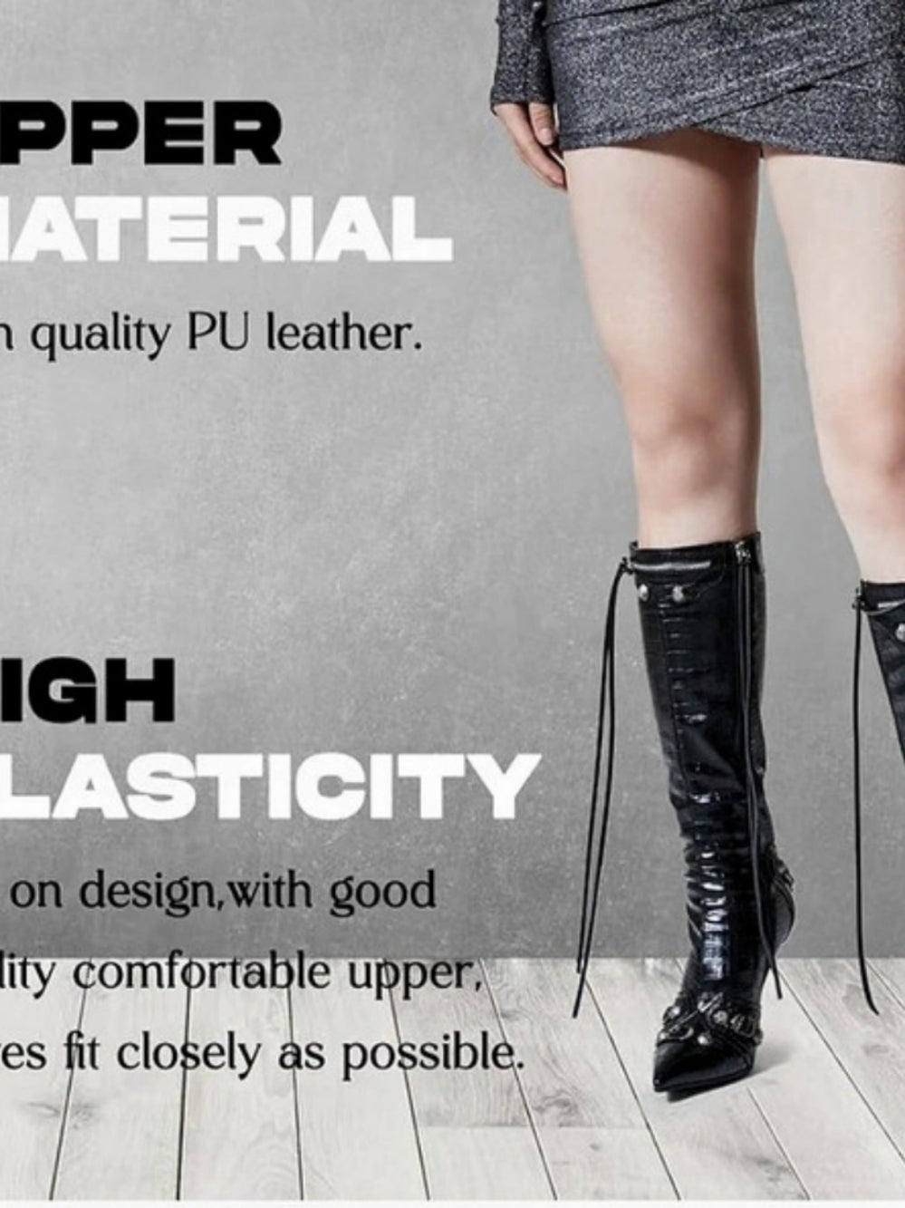 Iamenne Knee High Boots Black Pointed Toe Heeled Boots